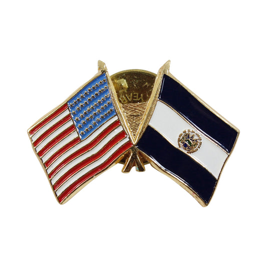 American Stars and Stripes Flag & El Salvador Souvenir Unisex Gold Plated Lapel Pin