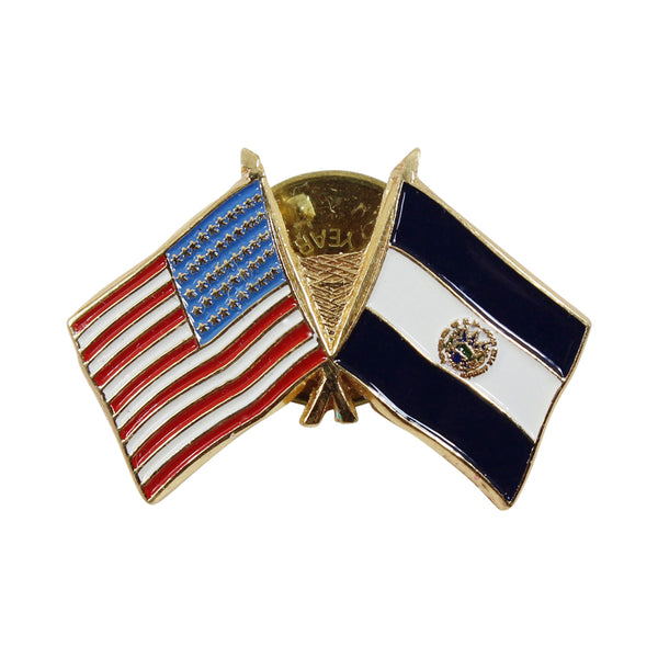 American Stars and Stripes Flag & El Salvador Souvenir Unisex Gold Plated Lapel Pin