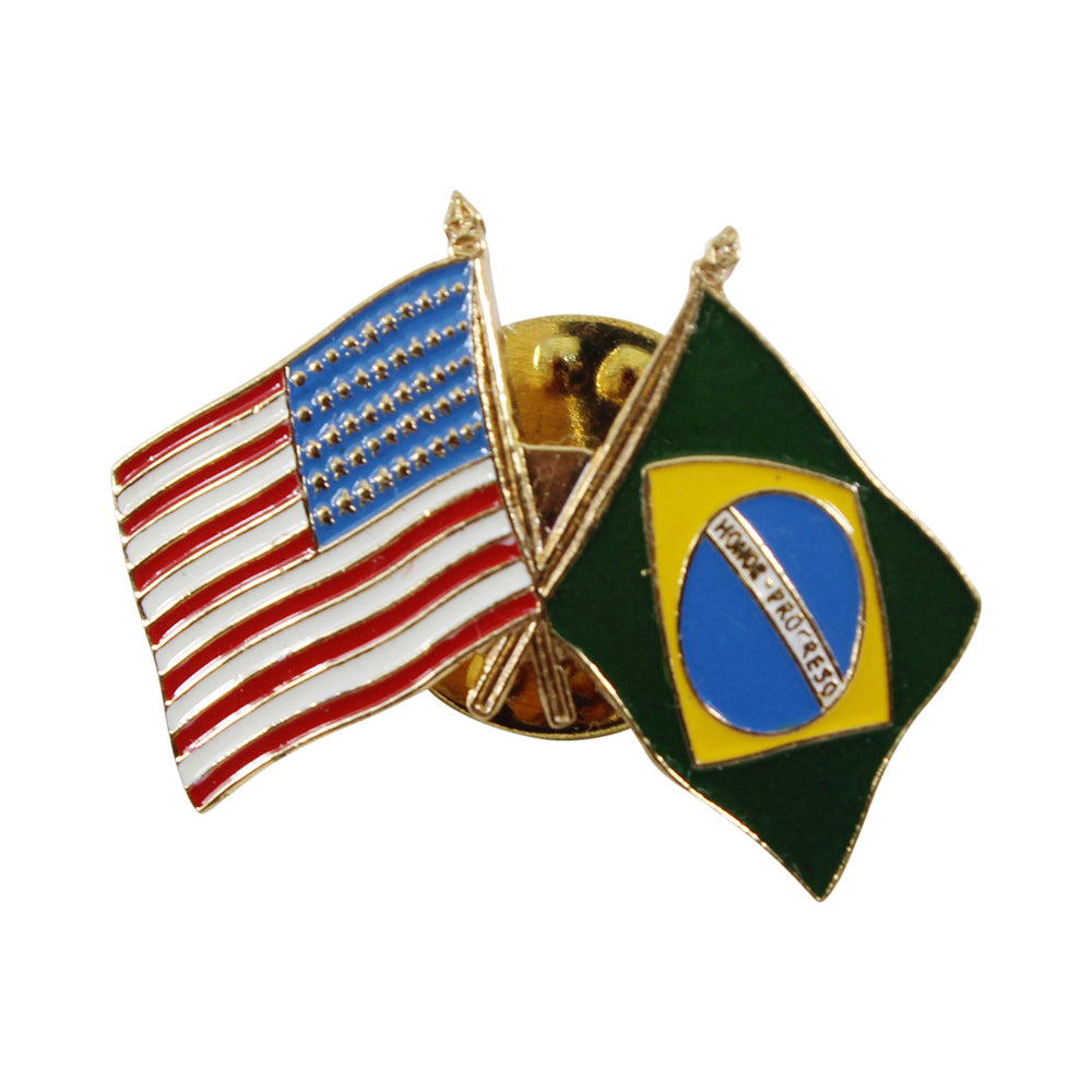 American Stars and Stripes Flag & Brazil Souvenir Unisex Gold Plated Lapel Pin