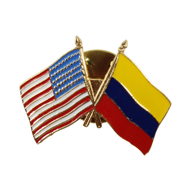 American Stars and Stripes Flag & Colombia Souvenir Unisex Gold Plated Lapel Pin
