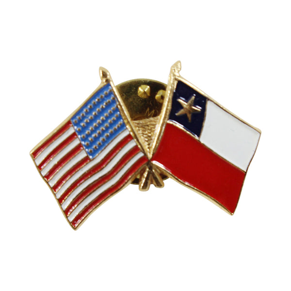 American Stars and Stripes Flag & Chile Souvenir Unisex Gold Plated Lapel Pin