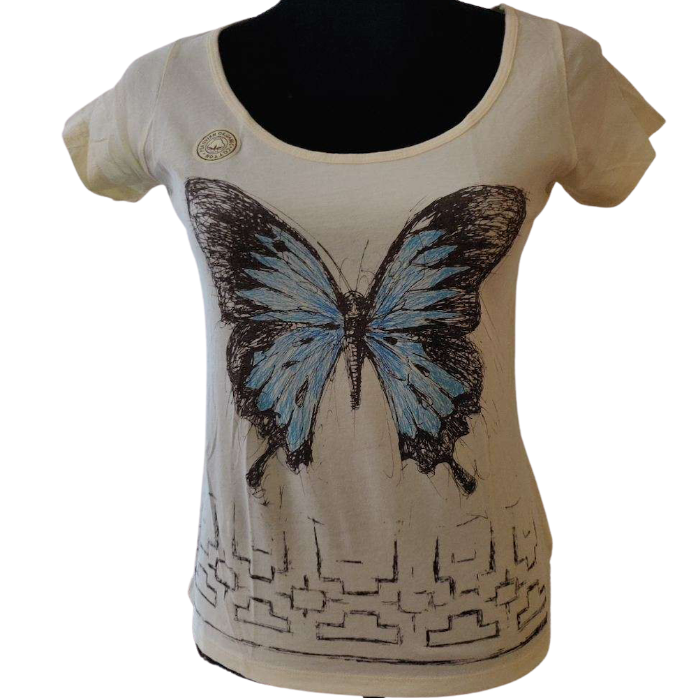 ARA-WAK Butterfly Short Sleeve Women's Deep Crew Neck - 100% Organic Peruvian Pima Cotton