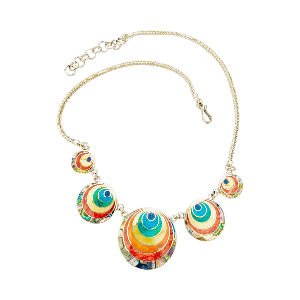Urin Huanca Sterling Silver Moon Eclipse Multicolored Natural Stone Necklace and Earrings Set | Peru Gift Shop