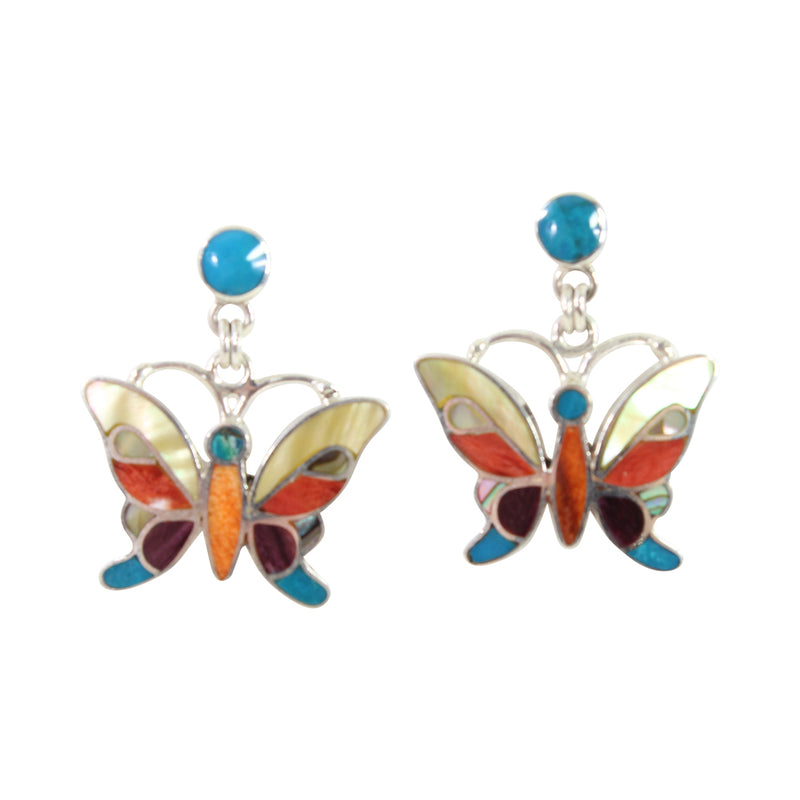 Sterling Silver "Lifefulness Butterfly" Natural Stone Dangle Earrings