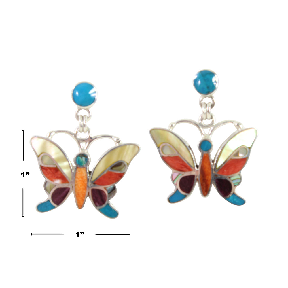 Pendientes colgantes de plata de ley con piedra natural "Lifefulness Butterfly" 