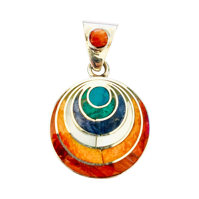 Sterling Silver "Moon Eclipse" Multicolored Natural Stone Pendant/Earrings 18"-20"