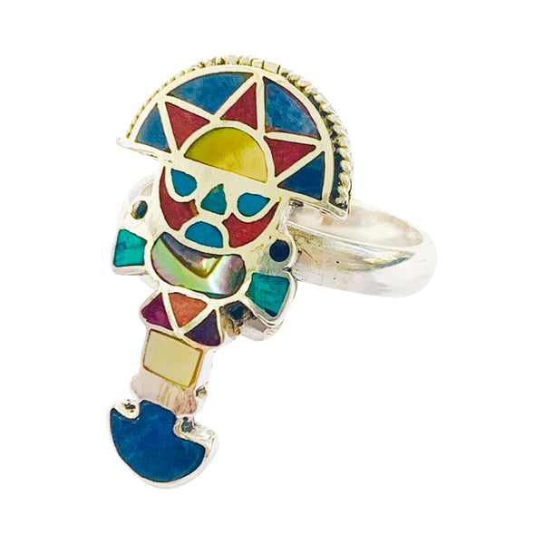 Pendientes y anillo colgantes de piedra natural multicolor "Tumi" de plata de ley 