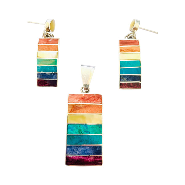 Pendientes y colgante de piedra multicolor arcoíris 