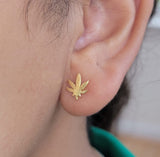 Adjustable Sterling Silver or 18Kt Gold Filled Weed Leaf Pendant Necklace 16"-18" with Earrings