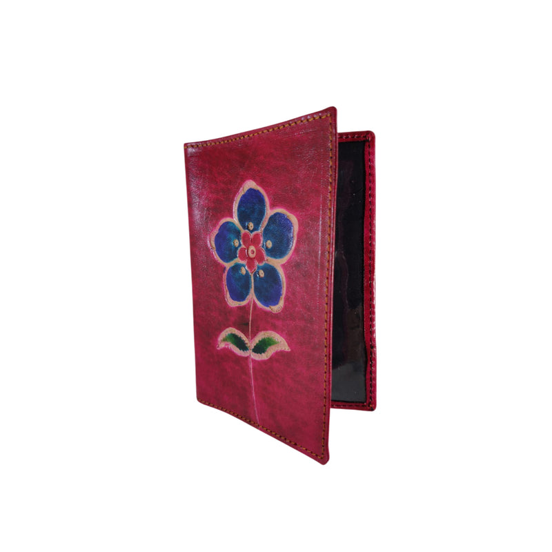 100% Genuine Leather Blossom Design Passport Wallet
