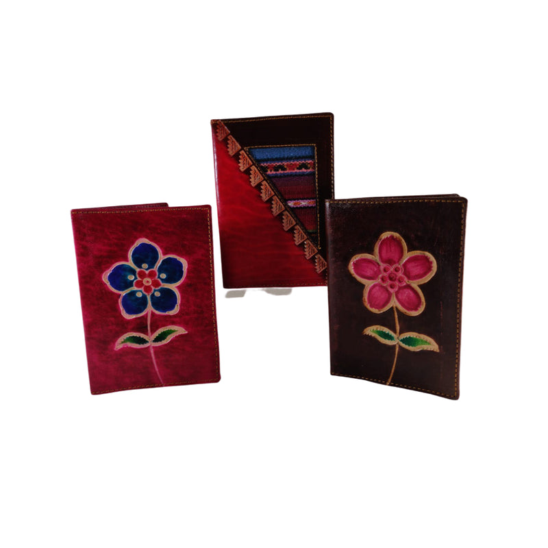 Cartera para pasaporte con diseño de flores de cuero 100% genuino