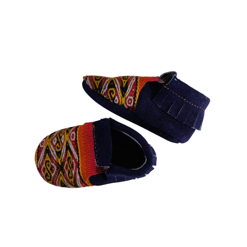 Baby Infant Toddler Shoes Slip-on Soft Sole Leather Moccasins Pre-Walkers w/Handmade Peruvian Textiles