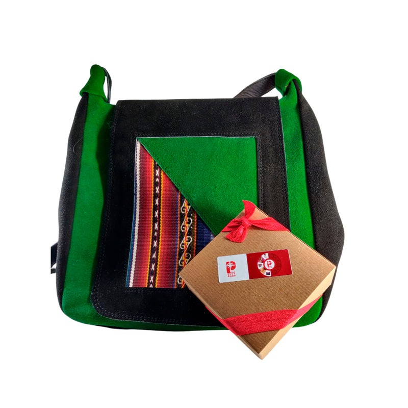 Bolso de negocios de hombro cruzado con correa de mensajero de cuero genuino 100% con textiles peruanos tradicionales hechos a mano