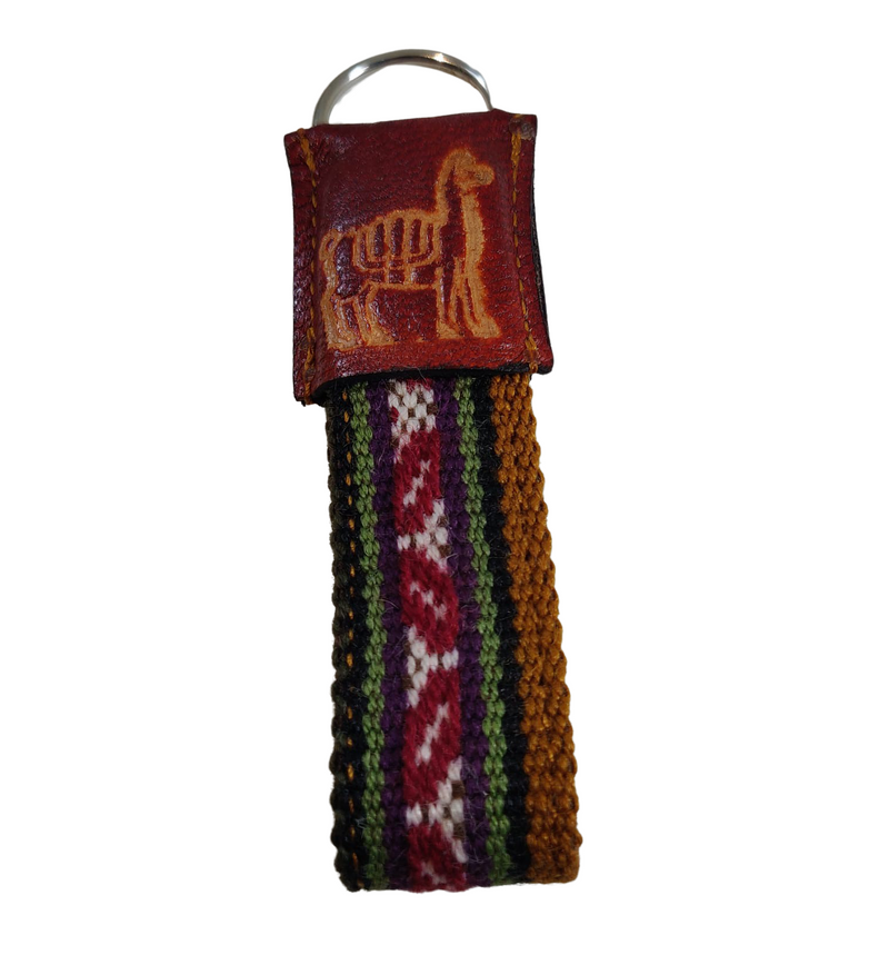 Multicolored Traditional Textile Handmade "Unisex" Leather Key chain/Key ring 4" Long by 1"