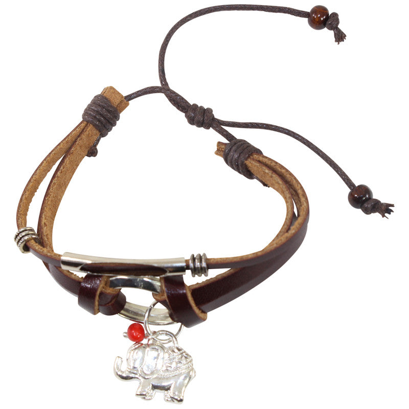 Pulsera de cuero ajustable con amuleto de buena suerte 