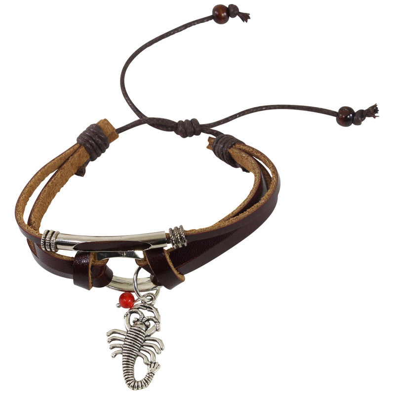 Pulsera de cuero ajustable con amuleto de buena suerte 