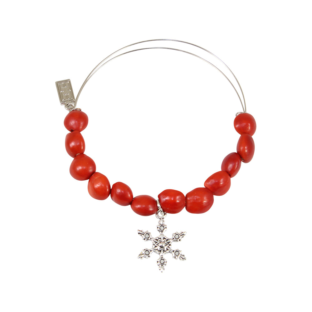 Pulsera ajustable con dije navideño de copo de nieve