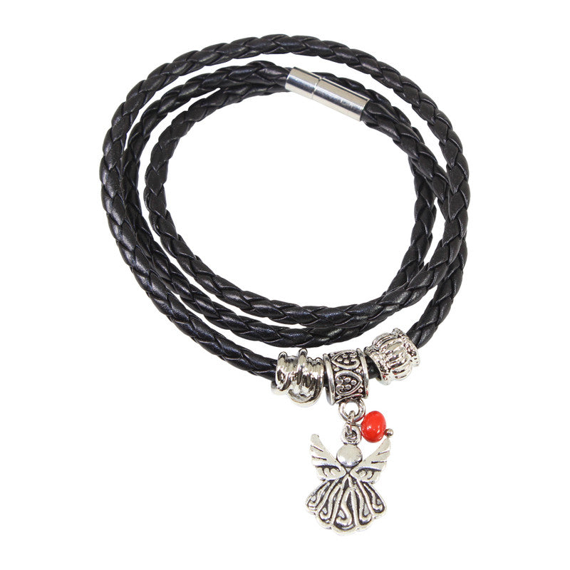 Black Leather Adjustable Meaningful Good Luck Charm Bracelet