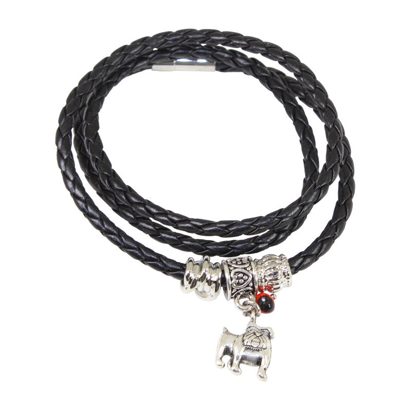 Black Leather Adjustable Meaningful Good Luck Charm Bracelet