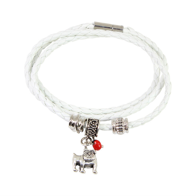 Pulsera de cuero blanco ajustable con amuleto de buena suerte 