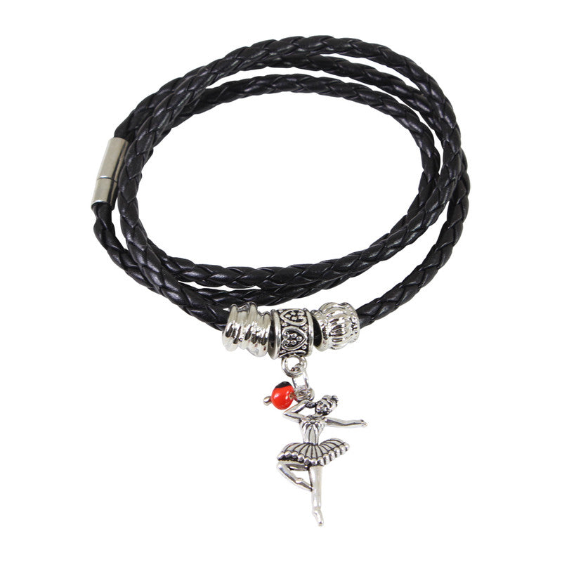 Black Leather Adjustable Meaningful Good Luck Charm Bracelet