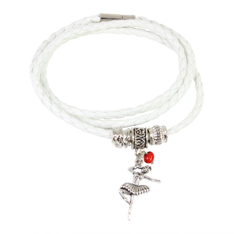 Pulsera de cuero blanco ajustable con amuleto de buena suerte 