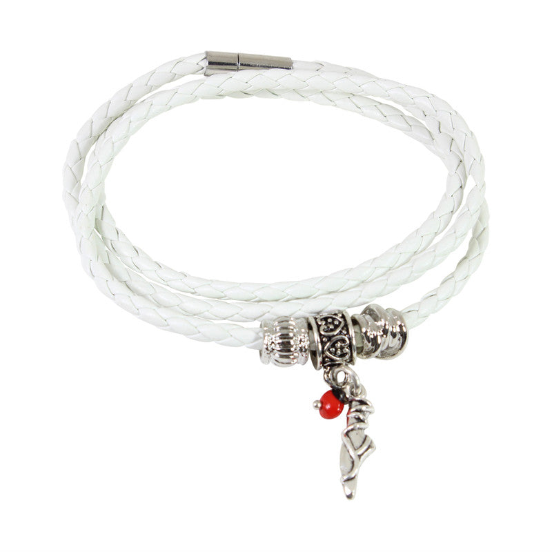 Pulsera de cuero blanco ajustable con amuleto de buena suerte 