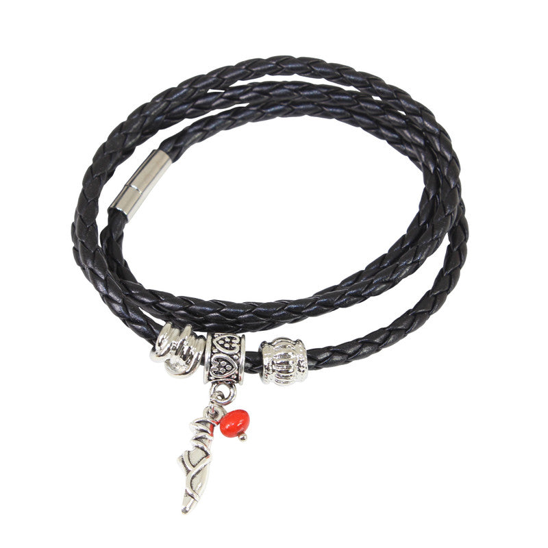 Black Leather Adjustable Meaningful Good Luck Charm Bracelet