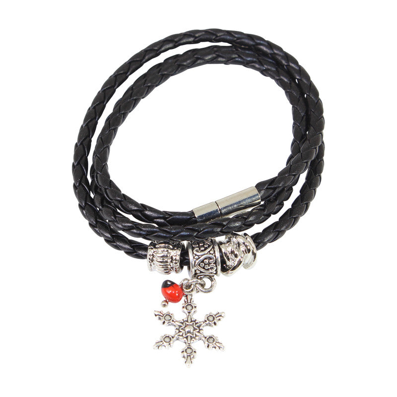 Black Leather Adjustable Meaningful Good Luck Charm Bracelet