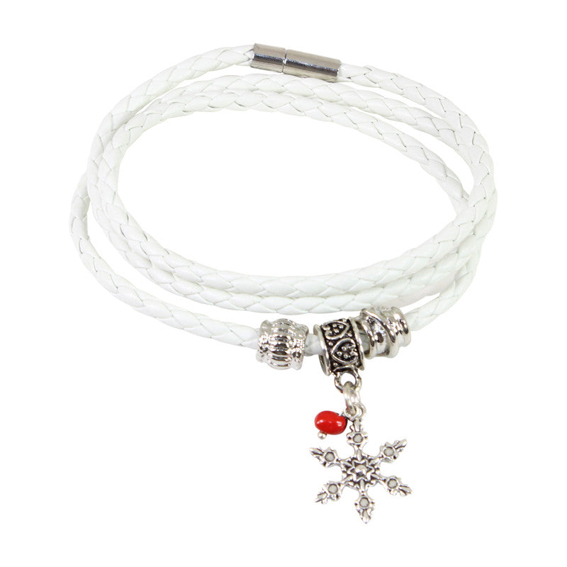 Pulsera de cuero blanco ajustable con amuleto de buena suerte 