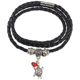 Black Leather Adjustable Meaningful Good Luck Charm Bracelet
