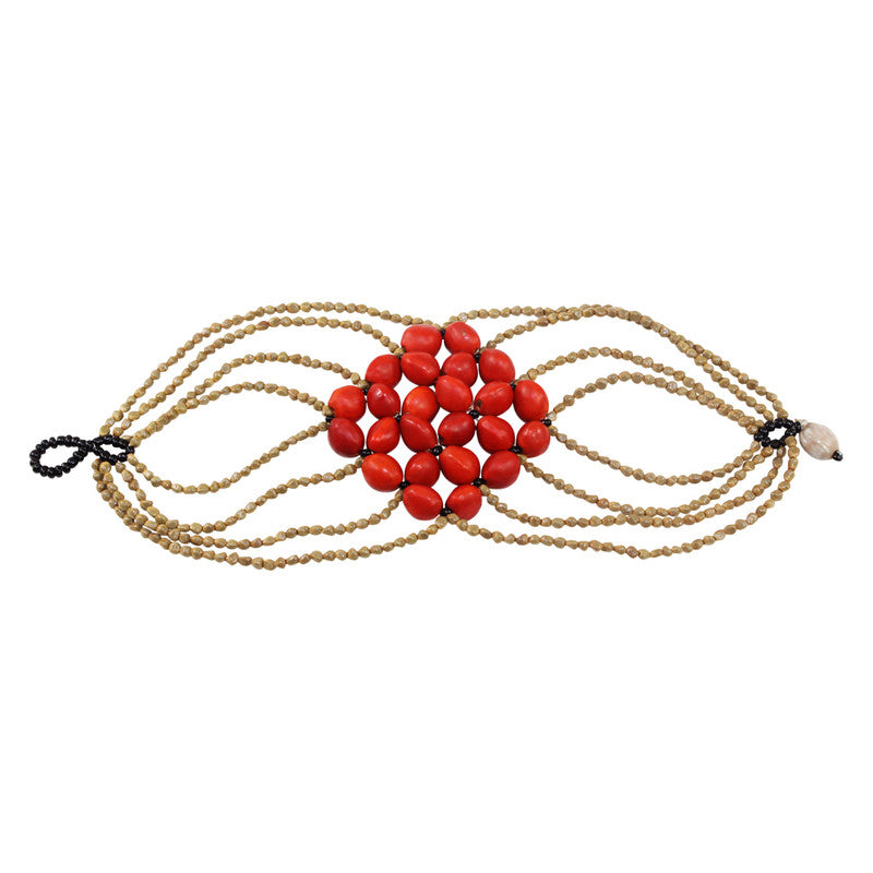 Pulsera ecológica de buena suerte para mujer con significativas semillas rojas de Huayruro