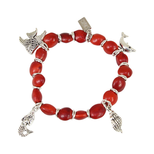 Pulsera elástica de buena suerte con múltiples dijes Sealife de 6,5 a 7,5 pulgadas 