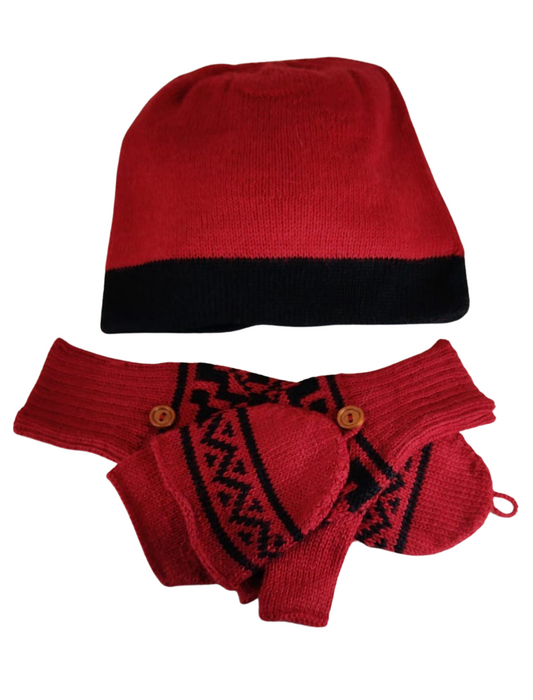 Conjunto de gorro y manoplas UNISEX hechos a mano de alpaca suave y cálida - Talla única