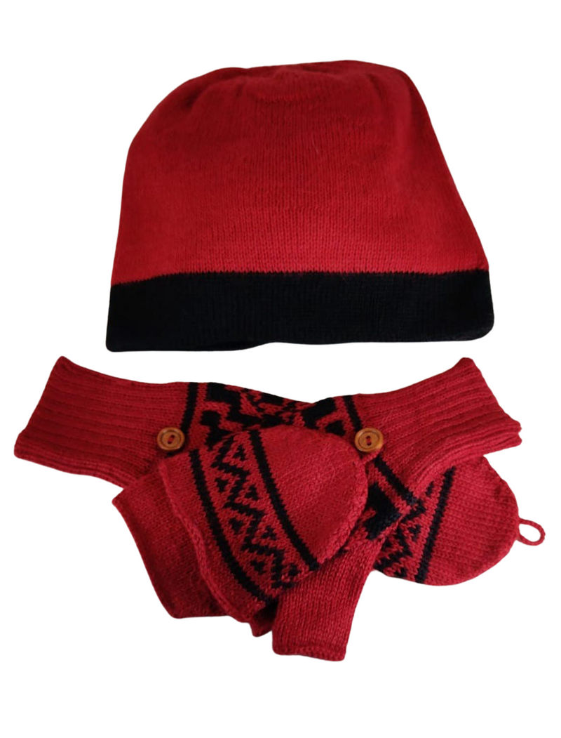 Soft & Warm Alpaca Handmade UNISEX Hat & Mittens Set  - One Size Fits All