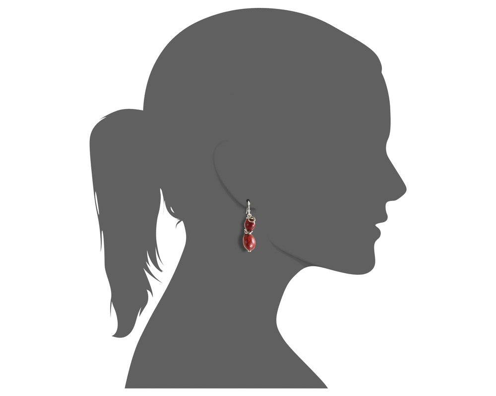 Sterling Silver Dangle Long Drop Red & Black Good Earrings