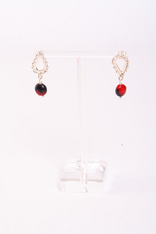 Tear Drop Sterling Silver Dangle Red & Black Good Earrings