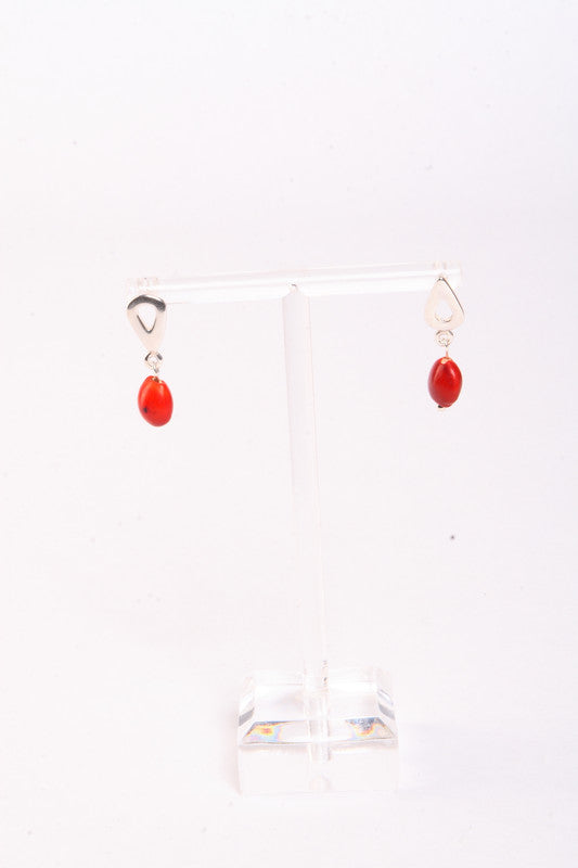 Tear Drop Sterling Silver Dangle Red & Black Good Earrings