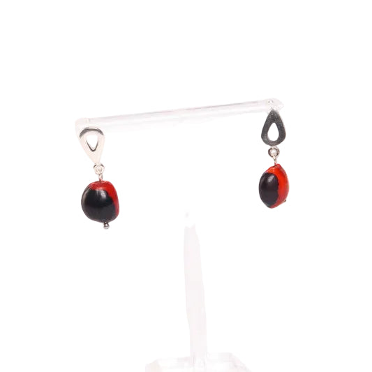 Huayruro sterling silver tear drop dangle earrings handmade Peruvian good luck jewelry style 1 by Evelyn Brooks