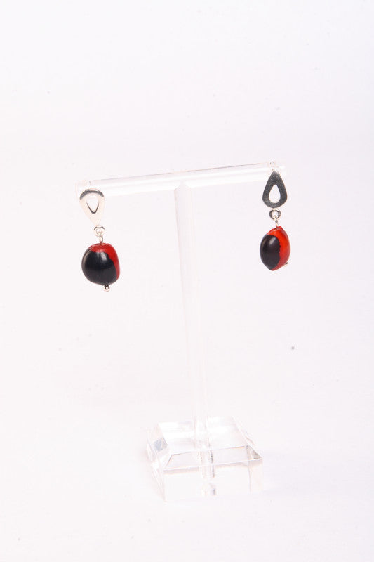 Tear Drop Sterling Silver Dangle Red & Black Good Earrings