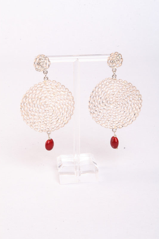 Nazca Sterling Silver Dangle Red Good Luck Earrings 2.5"