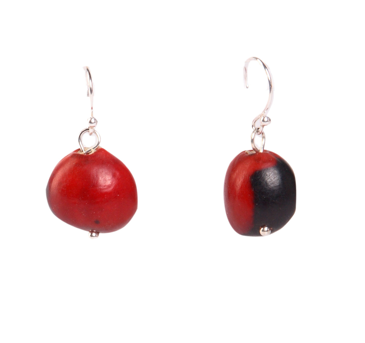 Huayruro seed sterling silver gold dangle earrings handmade Peruvian good luck jewelry style 5 by Evelyn Brooks