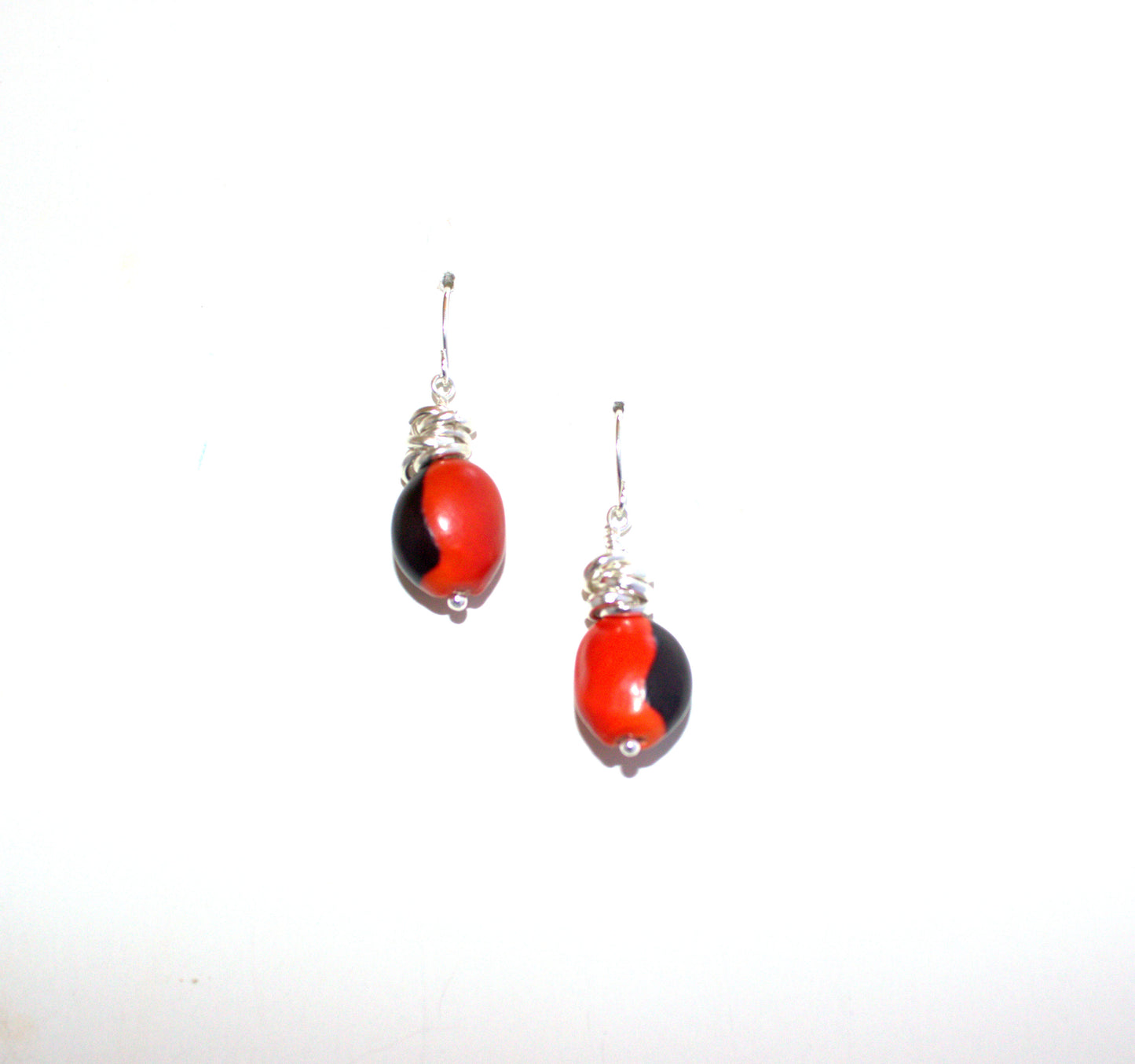 Sterling Silver/ Gold Filled Dangle Long Drop Red & Black Good Luck Earrings