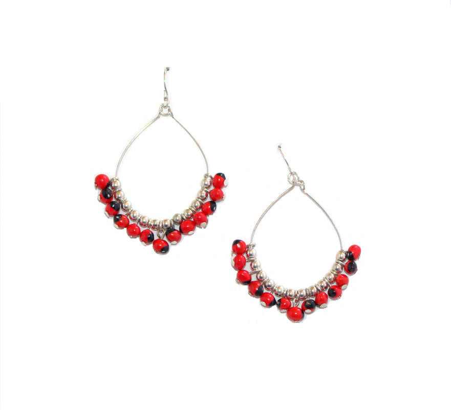 Pendientes largos de plata de ley con forma de aro, color rojo y negro, de buena suerte, 2,2 pulgadas 