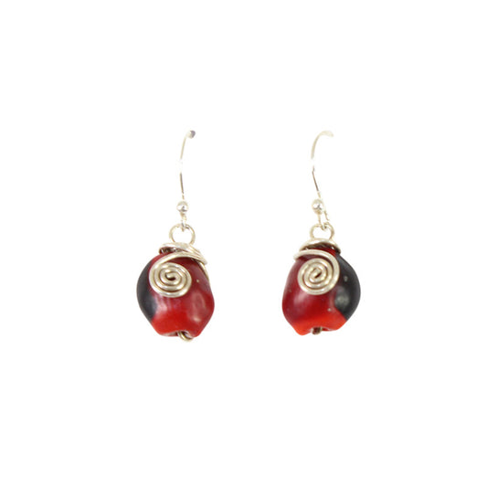 Sterling Silver Dangle Red & Black Good Luck Earrings