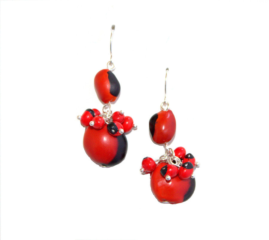 Dangle Long Drop Red & Black Good Luck Earrings