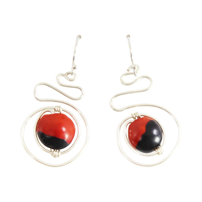 Sterling Silver Dangle Red & Black Good Luck Earrings
