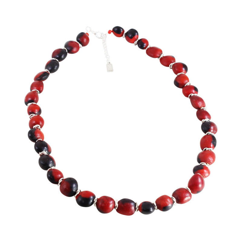 Sterling Silver Classic Red & Black Good Luck Necklace 16"-18"